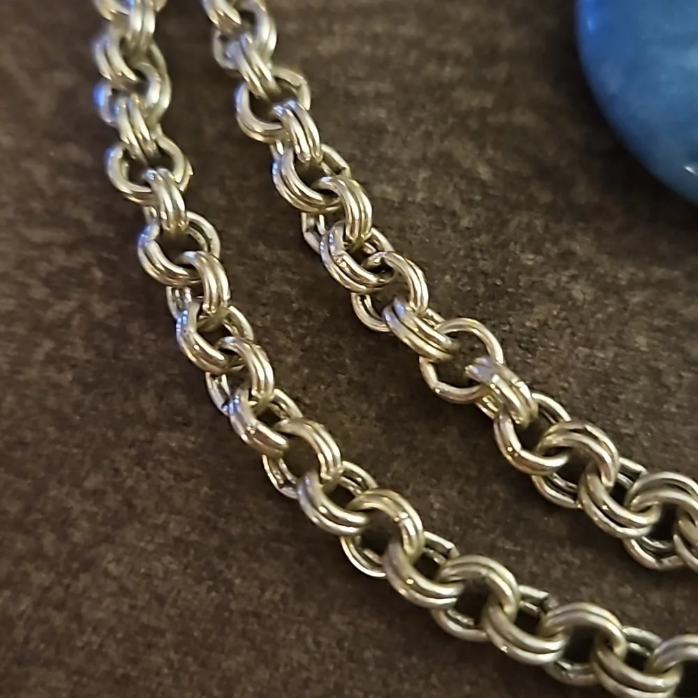 ETIENNE AIGNER Blue Stone Oval Pendant Chainmaille Necklace